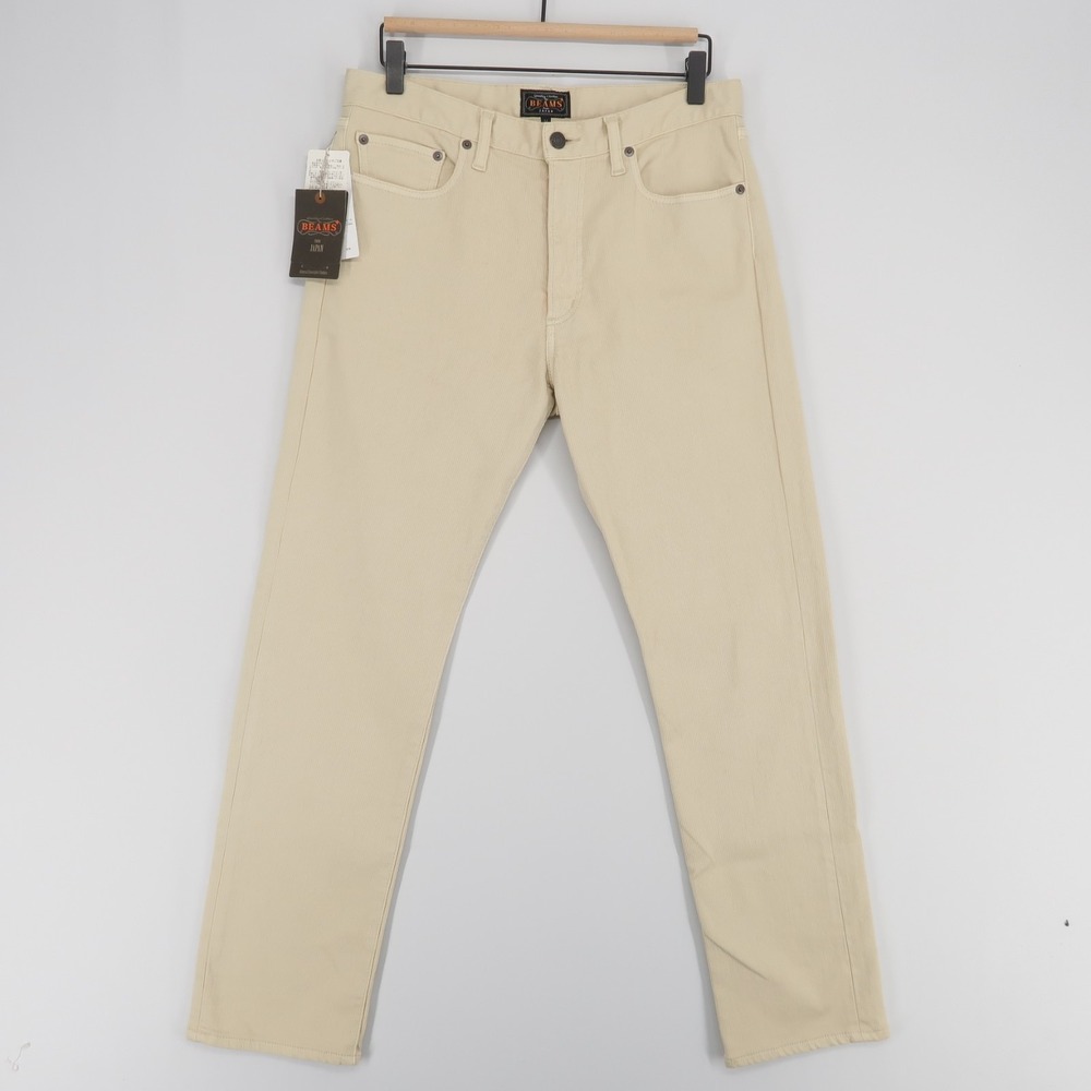 Beams + 5 Pocket Tapered Pique Pants Mens M Beige Tapered Fit Zip Fly